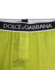 Dolce & Gabbana Neon Green Nylon Logo Lace Leggings Pants Underwear