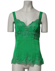 Dolce & Gabbana Green Floral Lace Tank Lingerie Top Underwear