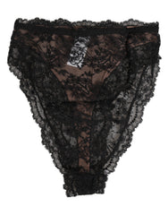 Dolce & Gabbana Black Floral Lace Mesh High Brief Panty  Underwear