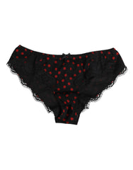 Dolce & Gabbana Black Polka Dotted Silk Low Waist Panty Underwear