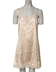 Dolce & Gabbana Nude Chemise Lingerie Silk Blend Lace Trim Dress