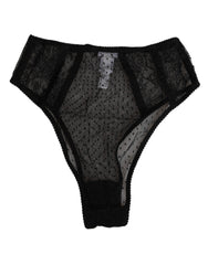 Dolce & Gabbana Black Lace Polka Dot Mesh High Waist Underwear