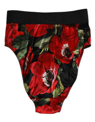 Dolce & Gabbana Black Floral Print High Waist Panty Underwear