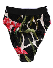 Dolce & Gabbana Black Floral Print High Waist Panty Underwear