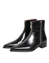 Dolce & Gabbana Black Calfskin Leather Men SHORT Boots Shoes