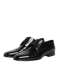 Dolce & Gabbana Black Calfskin Leather Derby Men Dress Shoes
