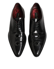 Dolce & Gabbana Black Leather Jeweled Crystals Derby Shoes