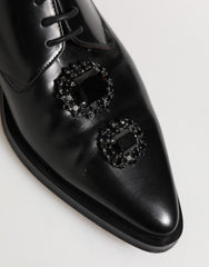 Dolce & Gabbana Black Leather Jeweled Crystals Derby Shoes