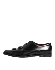 Dolce & Gabbana Black Leather Jeweled Crystals Derby Shoes