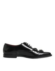 Dolce & Gabbana Black Leather Jeweled Crystals Derby Shoes