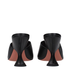 Amina Muaddi Black Leather Stiletto Heel Sandals