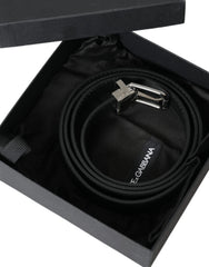 Dolce & Gabbana Black Leather Silver Metal Buckle Men Belt