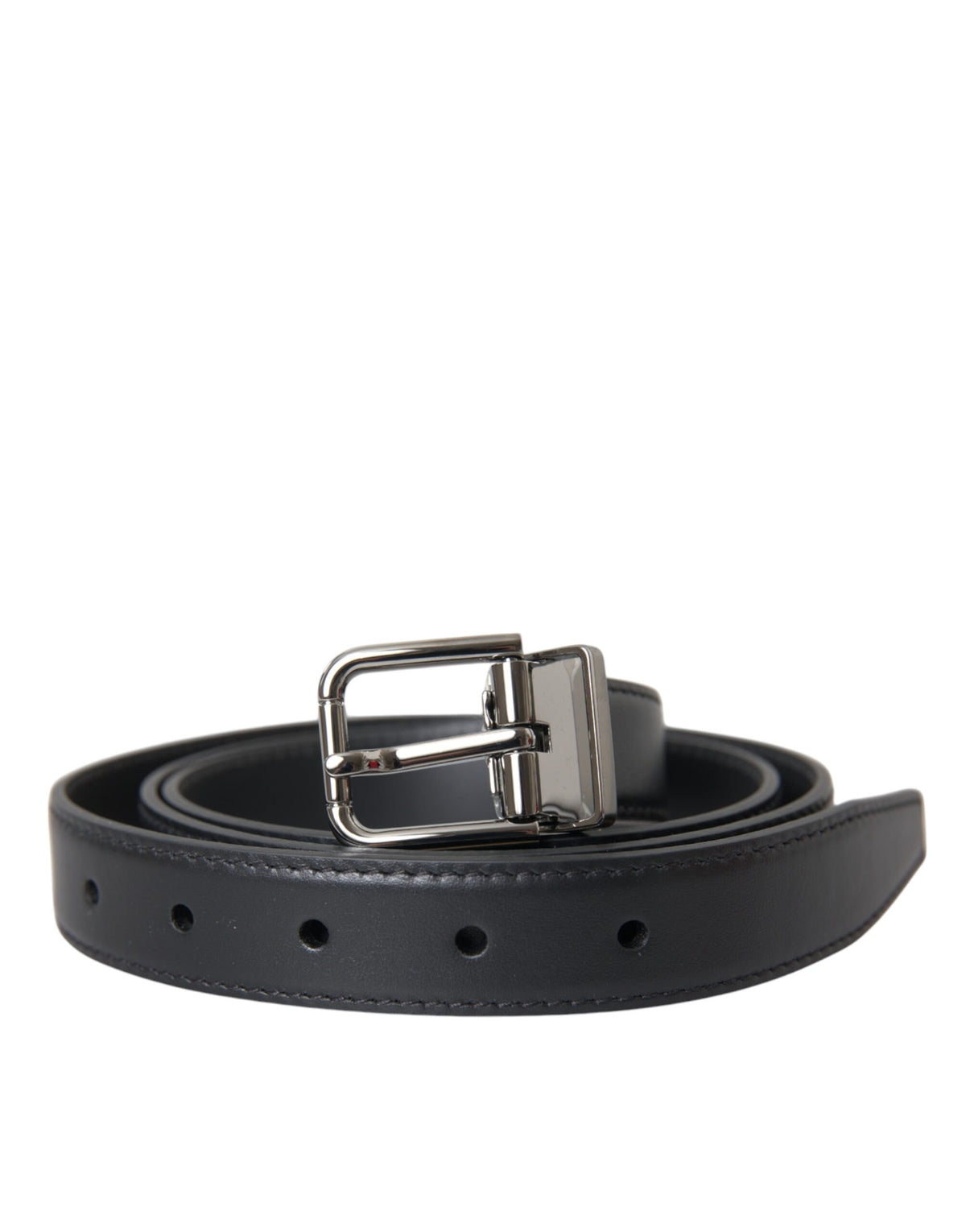 Dolce & Gabbana Black Leather Silver Metal Buckle Men Belt