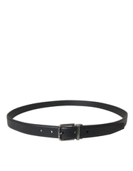 Dolce & Gabbana Black Leather Silver Metal Buckle Men Belt