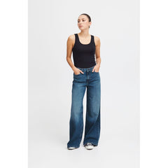 ICHI Blue Cotton Bootcut Jeans