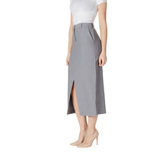 ICHI Gray Polyester Long Skirt