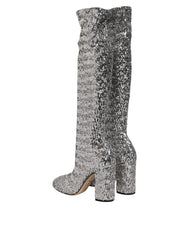 Dolce & Gabbana Silver Sequins Glitter High Heel Boot Shoes