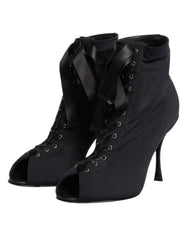 Dolce & Gabbana Black Stiletto Heels Lace Up Boots Shoes