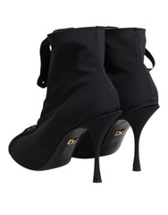 Dolce & Gabbana Black Stiletto Heels Lace Up Boots Shoes
