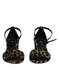 Dolce & Gabbana Gold Leopard Ankle Strap Heels Sandals Shoes