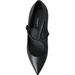 Dolce & Gabbana Black Leather Logo Heels Mary Janes Pumps Shoes