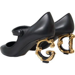 Dolce & Gabbana Black Leather Logo Heels Mary Janes Pumps Shoes