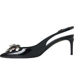 Dolce & Gabbana Black Patent Leather Crystal Slingback Shoes