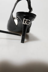 Dolce & Gabbana Black Patent Leather Crystal Slingback Shoes