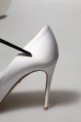 Dolce & Gabbana White Crystals Peep Toe Satin Pumps Shoes