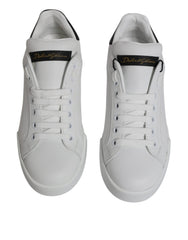 Dolce & Gabbana White Black Leather Low Top Sneakers Shoes