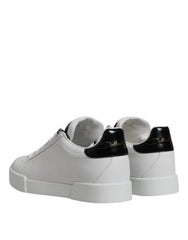 Dolce & Gabbana White Black Leather Low Top Sneakers Shoes