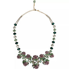 Dolce & Gabbana Gold Brass Link Chain Rose Petal Crystal Necklace