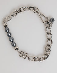 Dolce & Gabbana Silver Tone Chain Lobster Clasp Logo Gray Pearls Bracelet