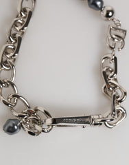 Dolce & Gabbana Silver Tone Chain Lobster Clasp Logo Gray Pearls Bracelet