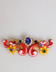 Dolce & Gabbana Multicolor Spring CARRETTO Gold Brass Crystal Hair Clip