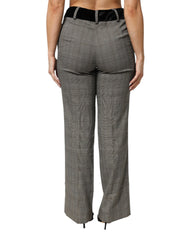 BENCIVENGA Gray Wool Blend Plaid Straight Leg Velvet Waist Pants