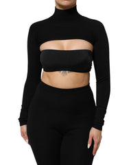 Dolce & Gabbana Black Viscose Turtle Neck Crop Pullover Top