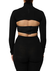 Dolce & Gabbana Black Viscose Turtle Neck Crop Pullover Top