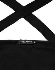 Dolce & Gabbana Black Viscose Halter Off Shoulder Cropped Top