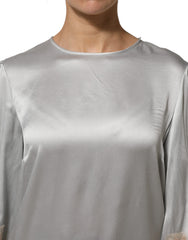 Dolce & Gabbana Gray Silk Satin Floral Lace Long Sleeve Top