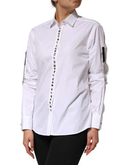 Dolce & Gabbana White Crystal Embellished Dress Shirt Top