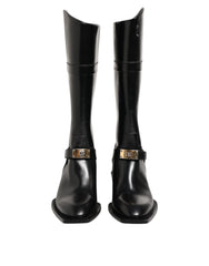 Dolce & Gabbana Black Logo Plaque Over The Calf Boots Shoes