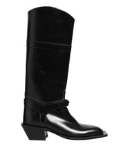 Dolce & Gabbana Black Logo Plaque Over The Calf Boots Shoes