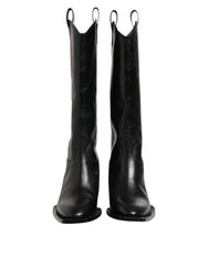 Dolce & Gabbana Black Leather Over The Calf Biker Boots Shoes