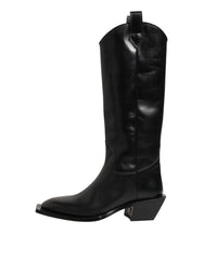 Dolce & Gabbana Black Leather Over The Calf Biker Boots Shoes