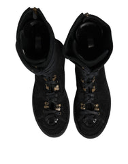 Dolce & Gabbana Black Alpaca Wool Suede Mid Calf Boots Shoes