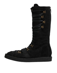 Dolce & Gabbana Black Alpaca Wool Suede Mid Calf Boots Shoes