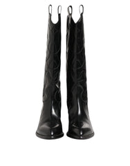 Dolce & Gabbana Black Leather Over The Calf Biker Boots Shoes