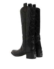 Dolce & Gabbana Black Leather Over The Calf Biker Boots Shoes