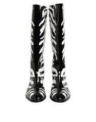 Dolce & Gabbana Black White Zebra Over The Calf Boots Shoes